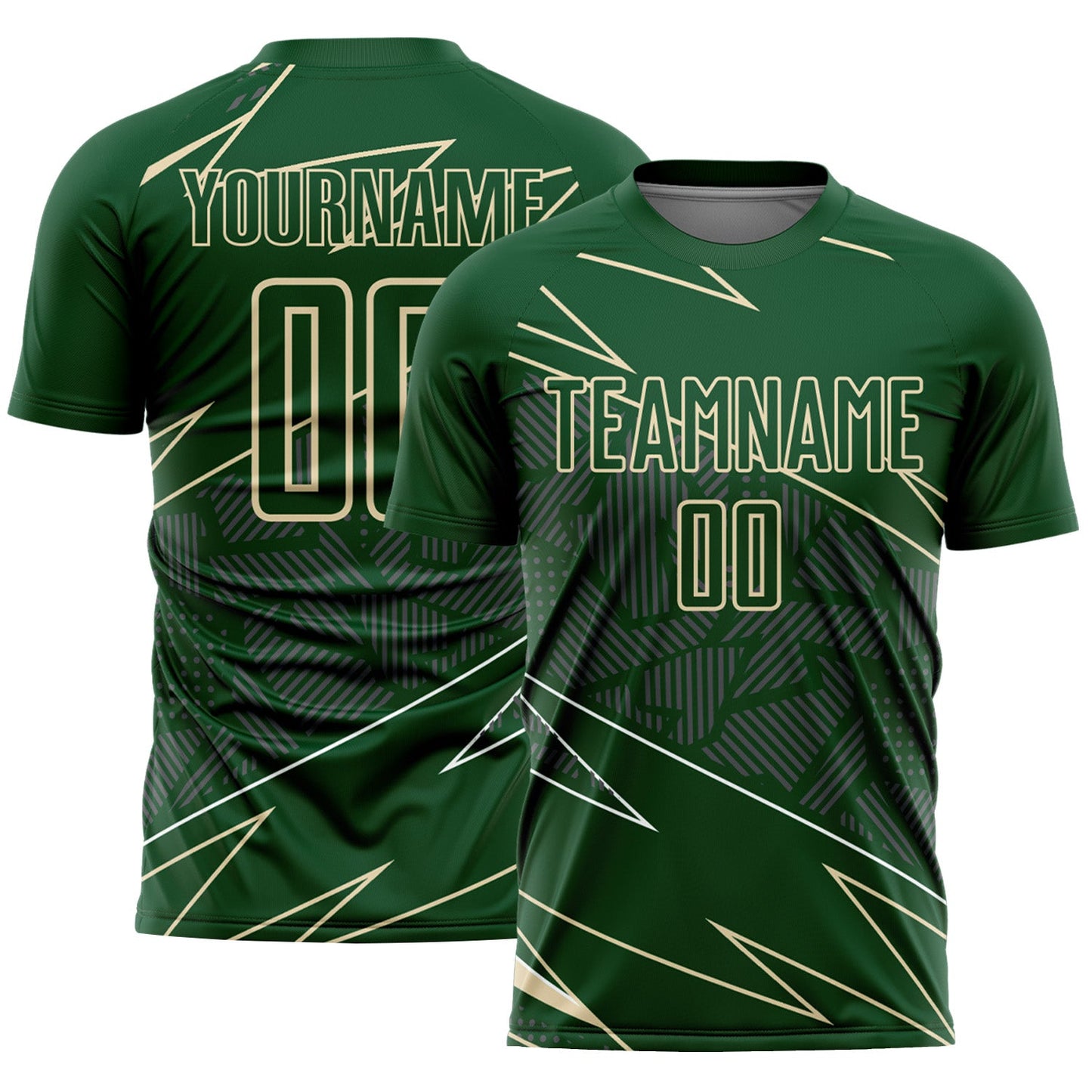 Custom Green Cream Lines Sports Sublimation Soccer Uniform Jersey - Main View