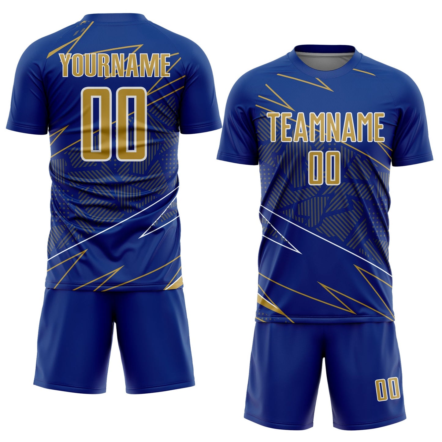 Custom Royal Old Gold-White Lines Sports Sublimation Soccer Uniform Jersey view 2