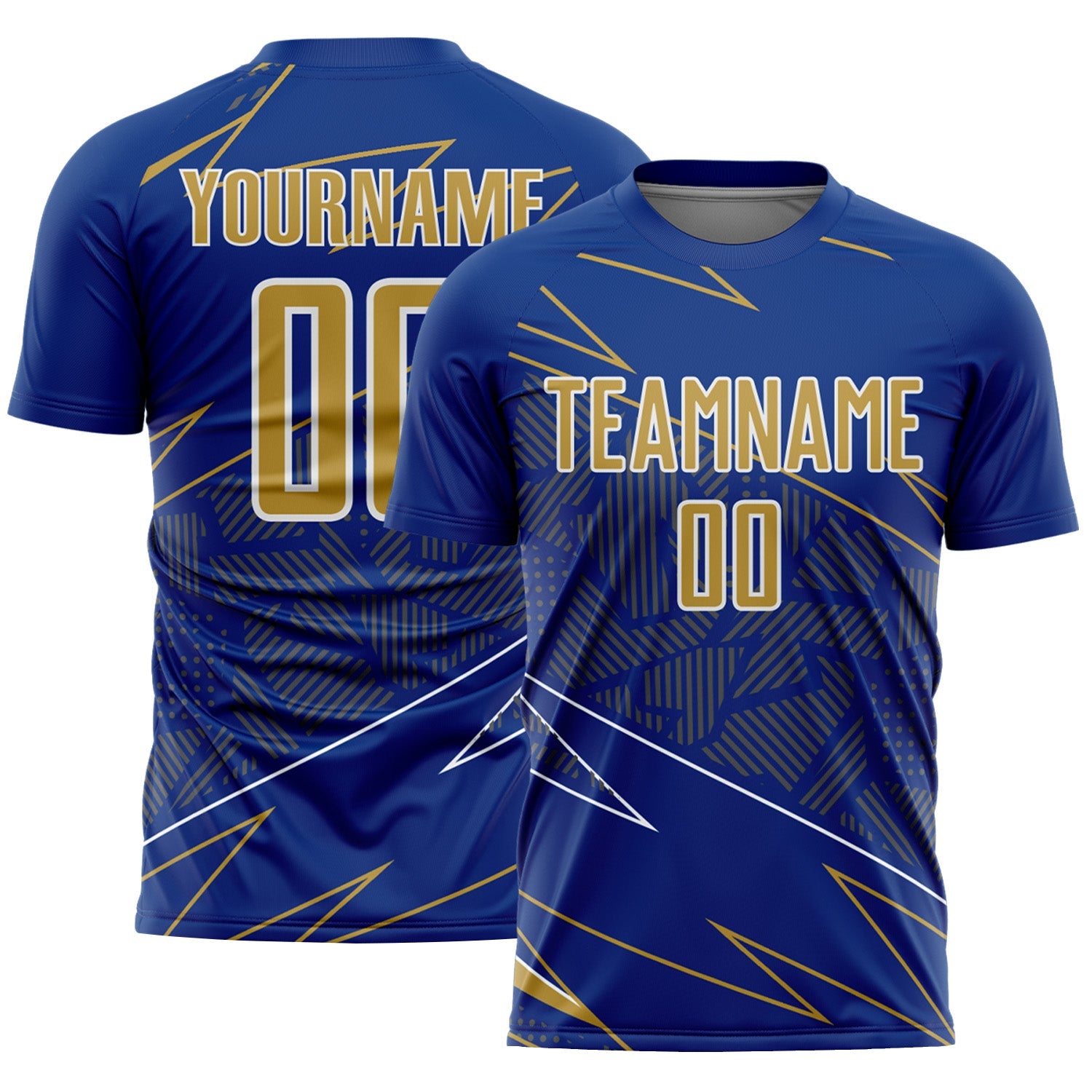 Custom Royal Old Gold-White Lines Sports Sublimation Soccer Uniform Jersey - Main View