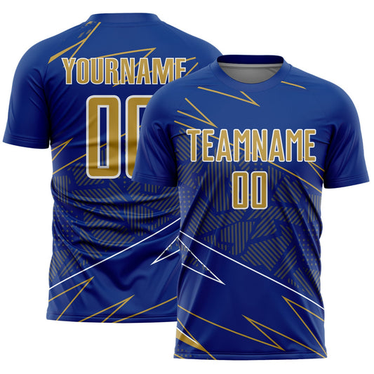 Custom Royal Old Gold-White Lines Sports Sublimation Soccer Uniform Jersey - Main View