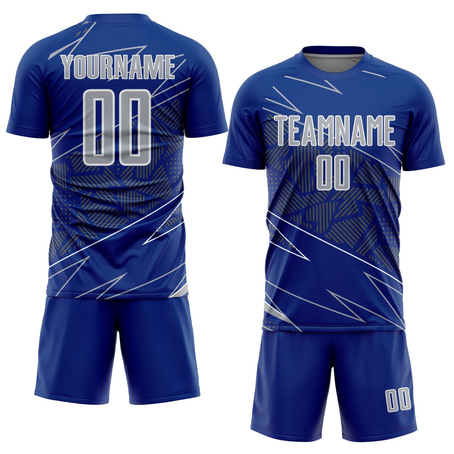 Custom Royal Gray-White Lines Sports Sublimation Soccer Uniform Jersey view 2