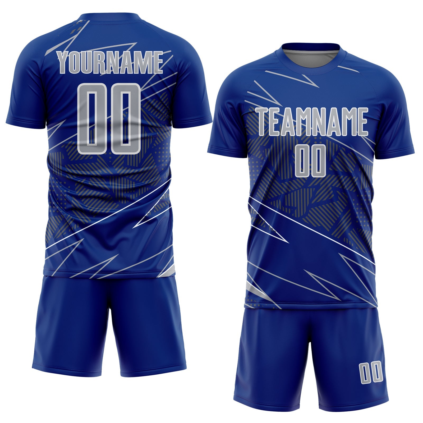 Custom Royal Gray-White Lines Sports Sublimation Soccer Uniform Jersey view 2