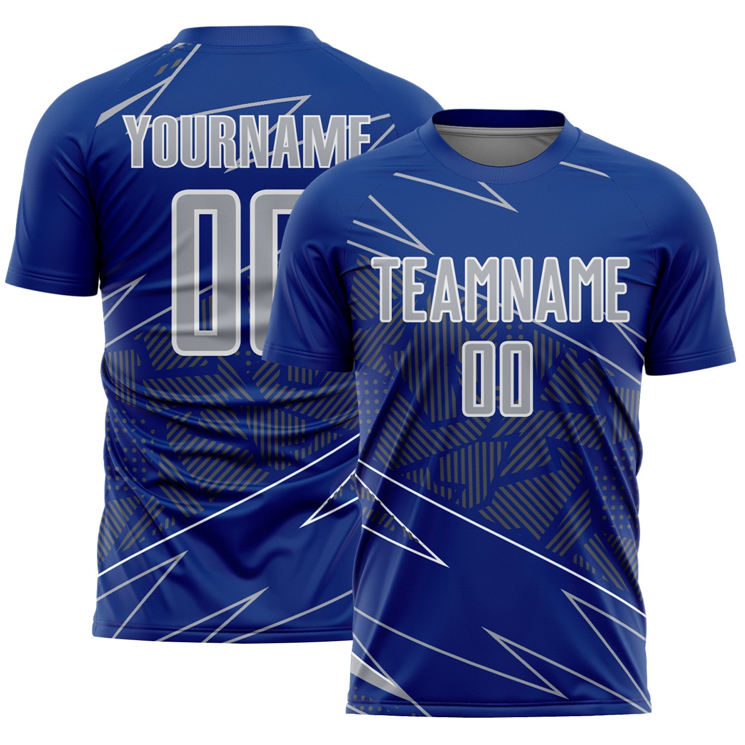 Custom Royal Gray-White Lines Sports Sublimation Soccer Uniform Jersey - Main View