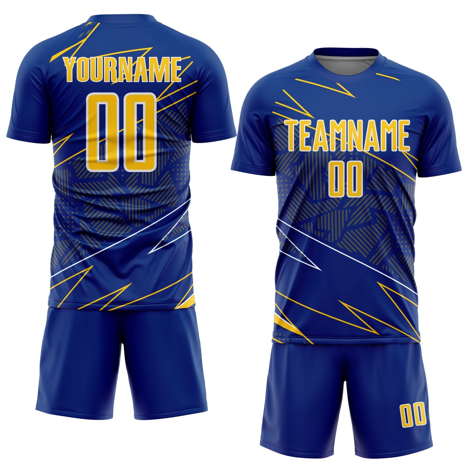 Custom Royal Yellow-White Lines Sports Sublimation Soccer Uniform Jersey view 2