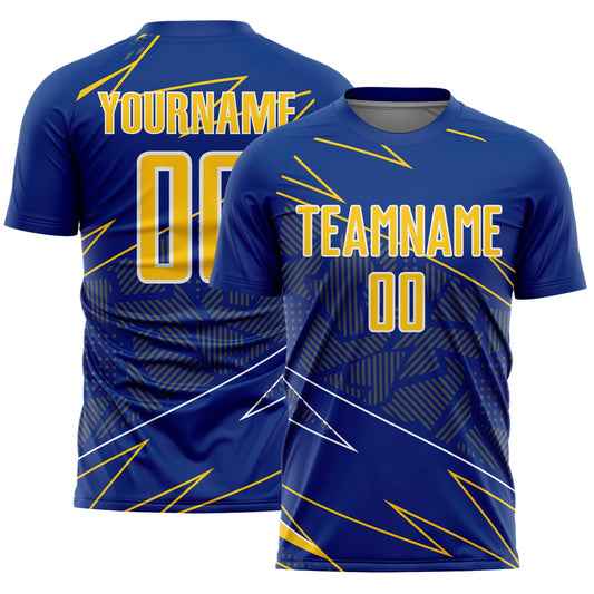 Custom Royal Yellow-White Lines Sports Sublimation Soccer Uniform Jersey - Main View
