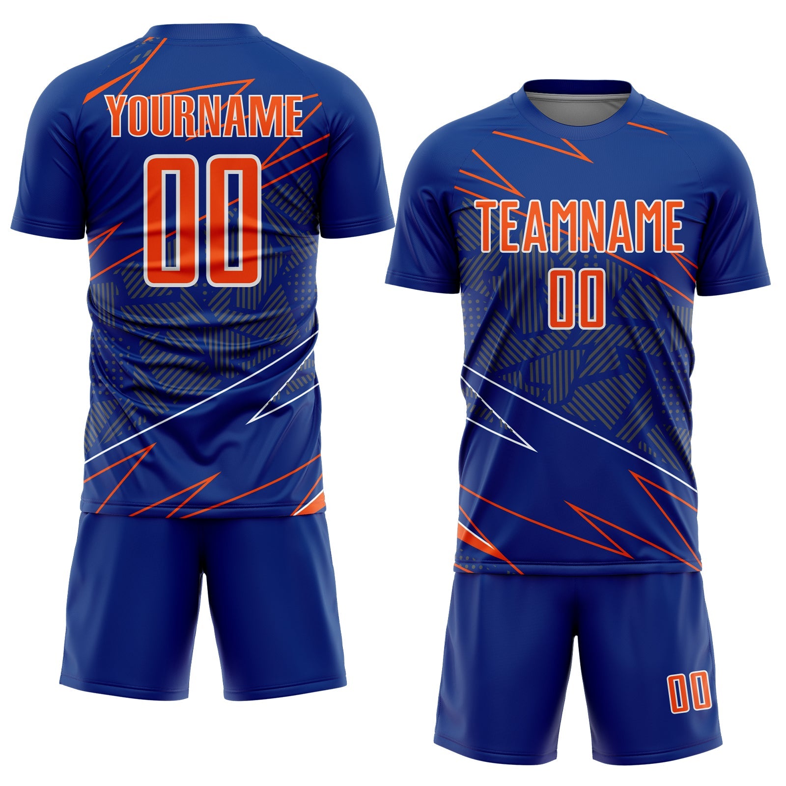 Custom Royal Orange-White Lines Sports Sublimation Soccer Uniform Jersey view 2