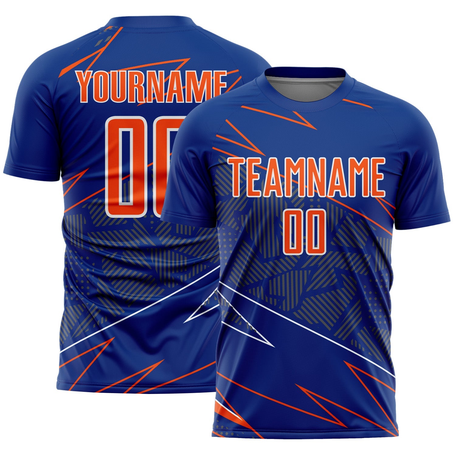 Custom Royal Orange-White Lines Sports Sublimation Soccer Uniform Jersey - Main View