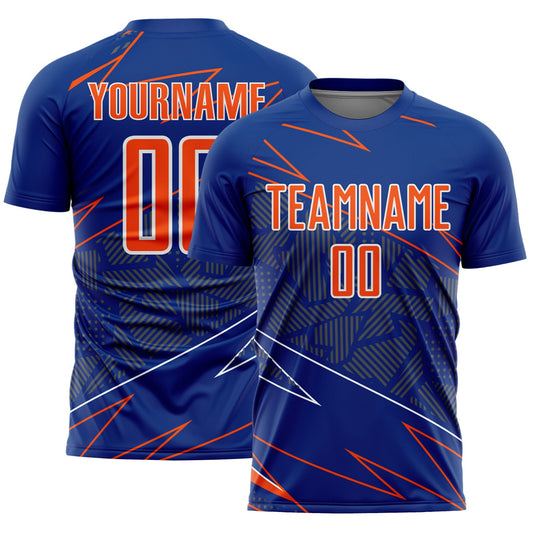 Custom Royal Orange-White Lines Sports Sublimation Soccer Uniform Jersey - Main View