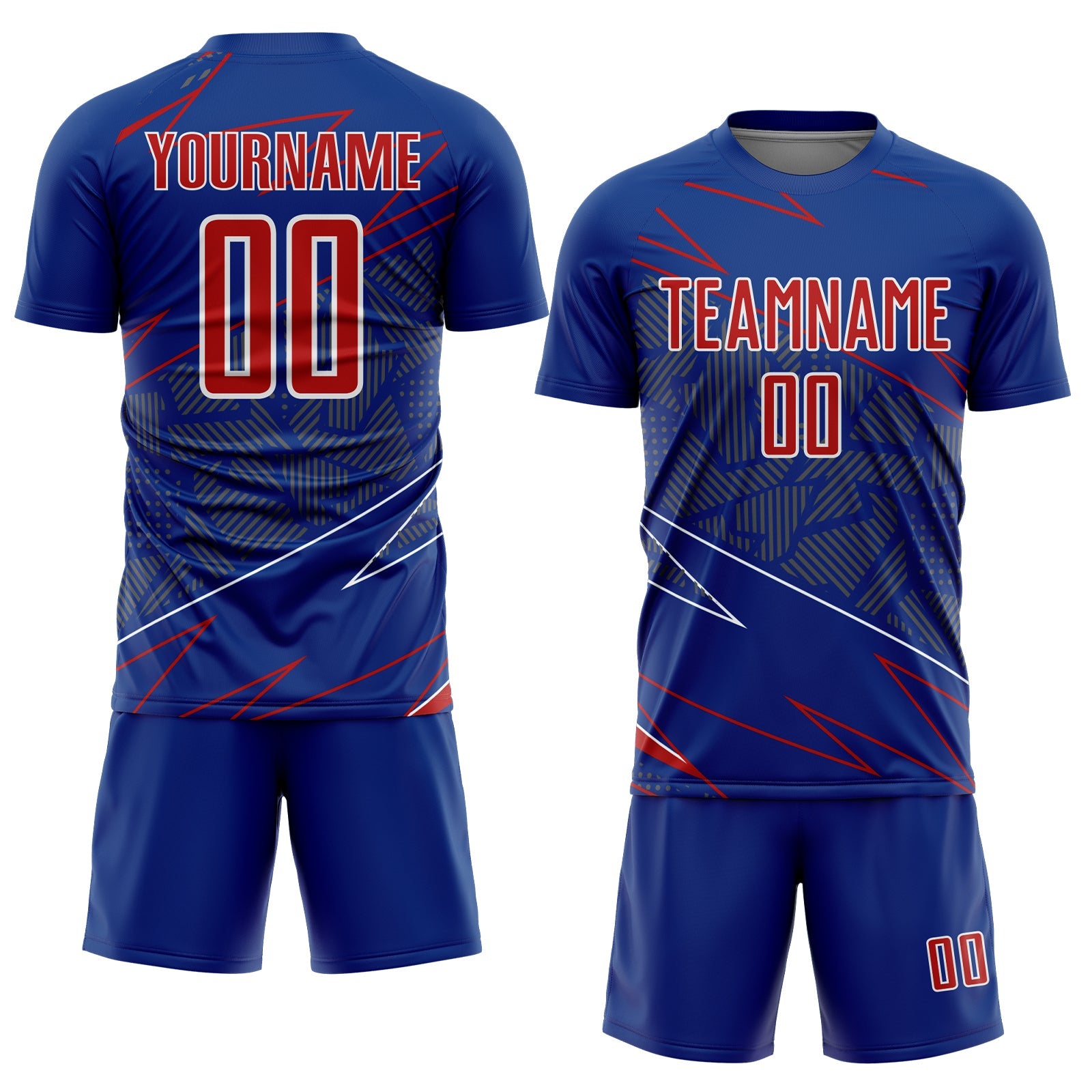 Custom Royal Red-White Lines Sports Sublimation Soccer Uniform Jersey view 2