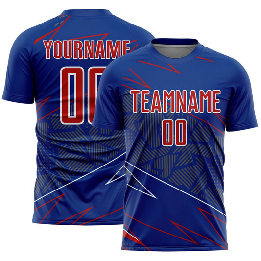 Custom Royal Red-White Lines Sports Sublimation Soccer Uniform Jersey - Main View