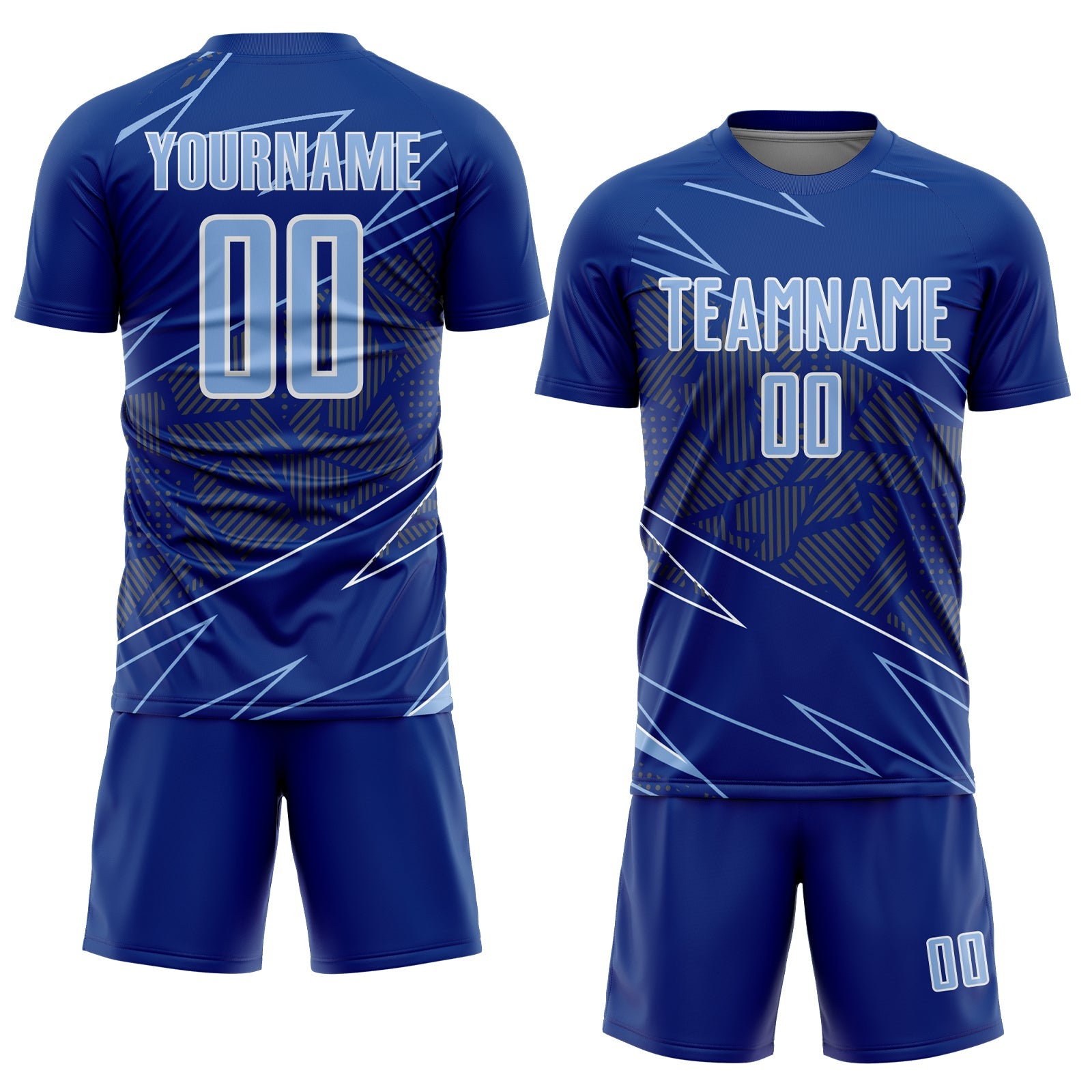 Custom Royal Light Blue-White Lines Sports Sublimation Soccer Uniform Jersey view 2