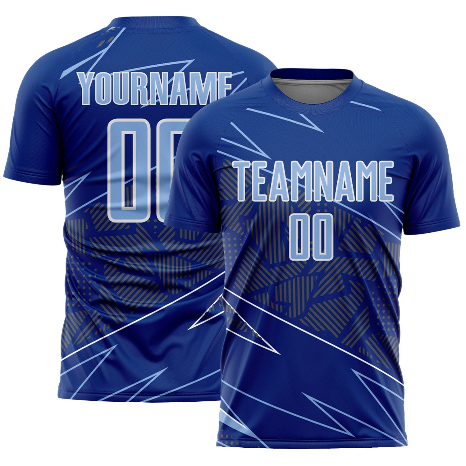 Custom Royal Light Blue-White Lines Sports Sublimation Soccer Uniform Jersey - Main View