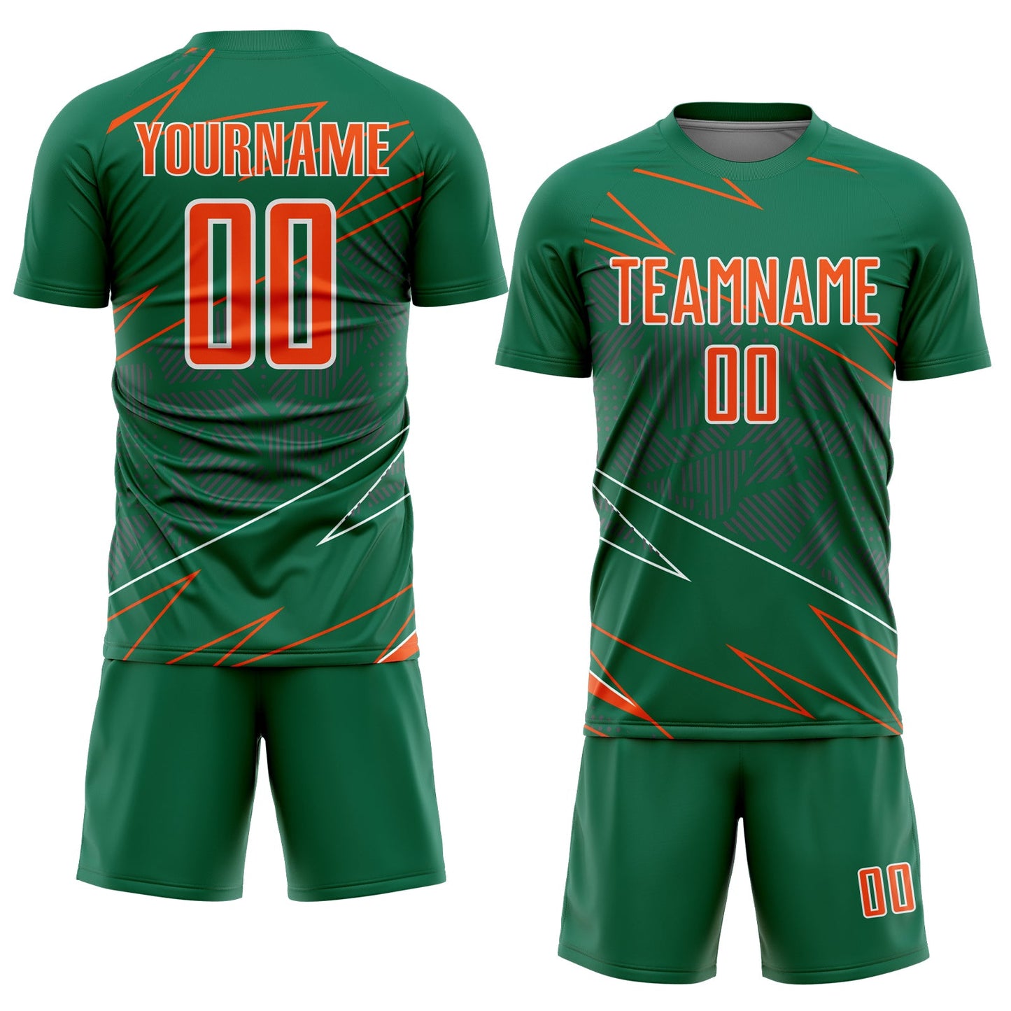 Custom Kelly Green Orange-White Lines Sports Sublimation Soccer Uniform Jersey view 2