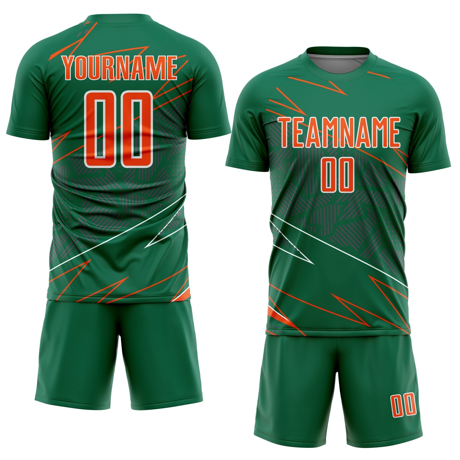 Custom Kelly Green Orange-White Lines Sports Sublimation Soccer Uniform Jersey view 2