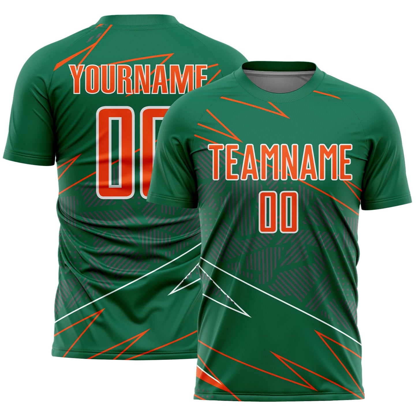 Custom Kelly Green Orange-White Lines Sports Sublimation Soccer Uniform Jersey - Main View