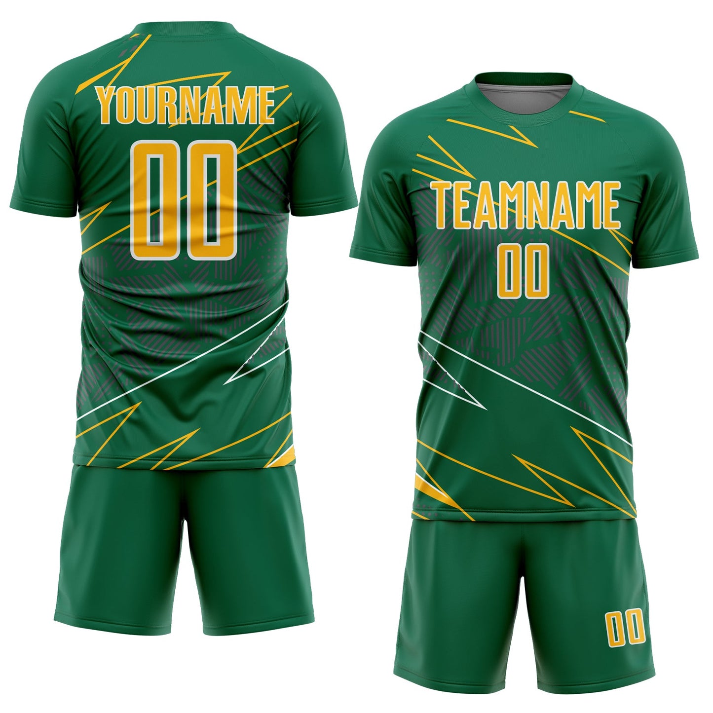 Custom Kelly Green Gold-White Lines Sports Sublimation Soccer Uniform Jersey view 2