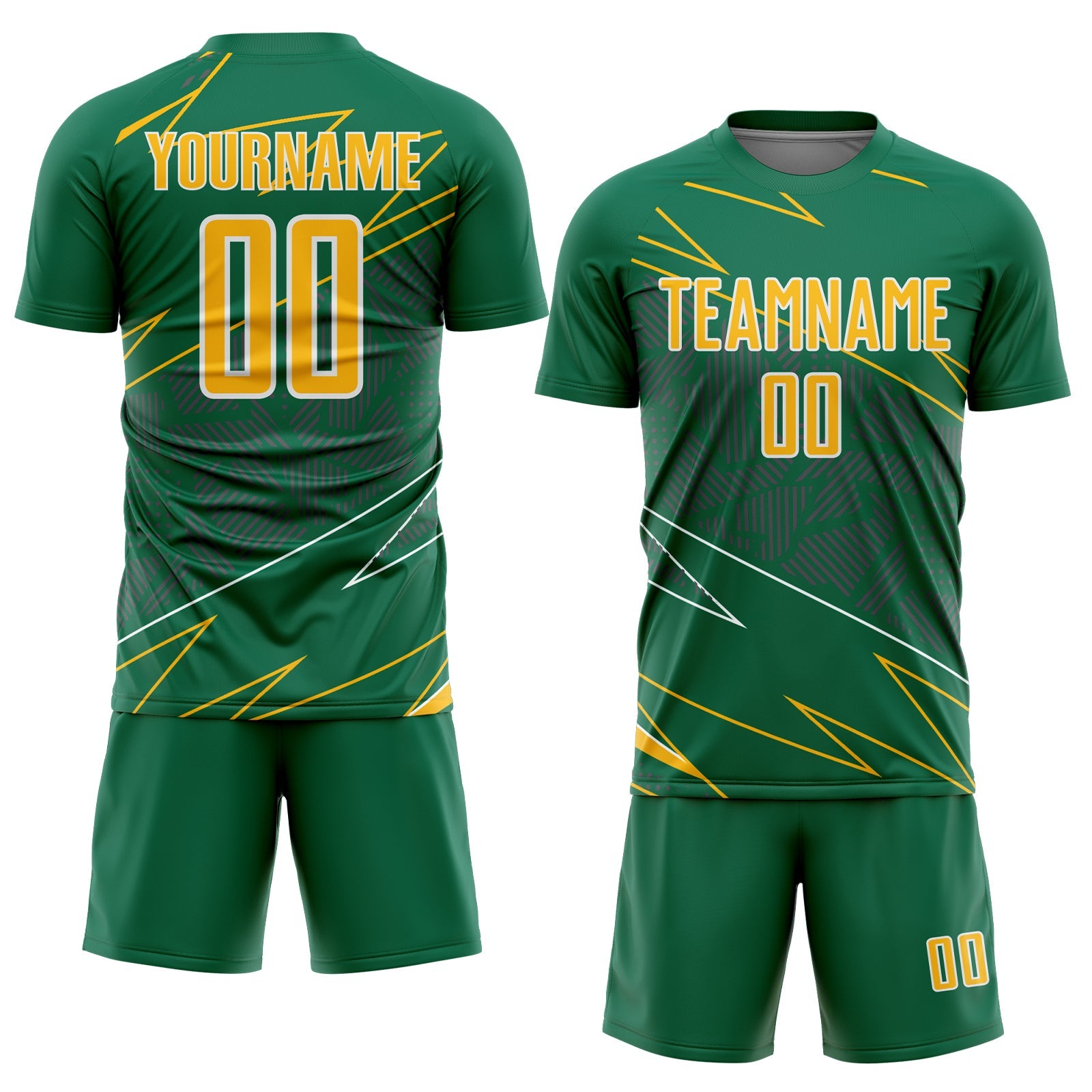 Custom Kelly Green Gold-White Lines Sports Sublimation Soccer Uniform Jersey view 2