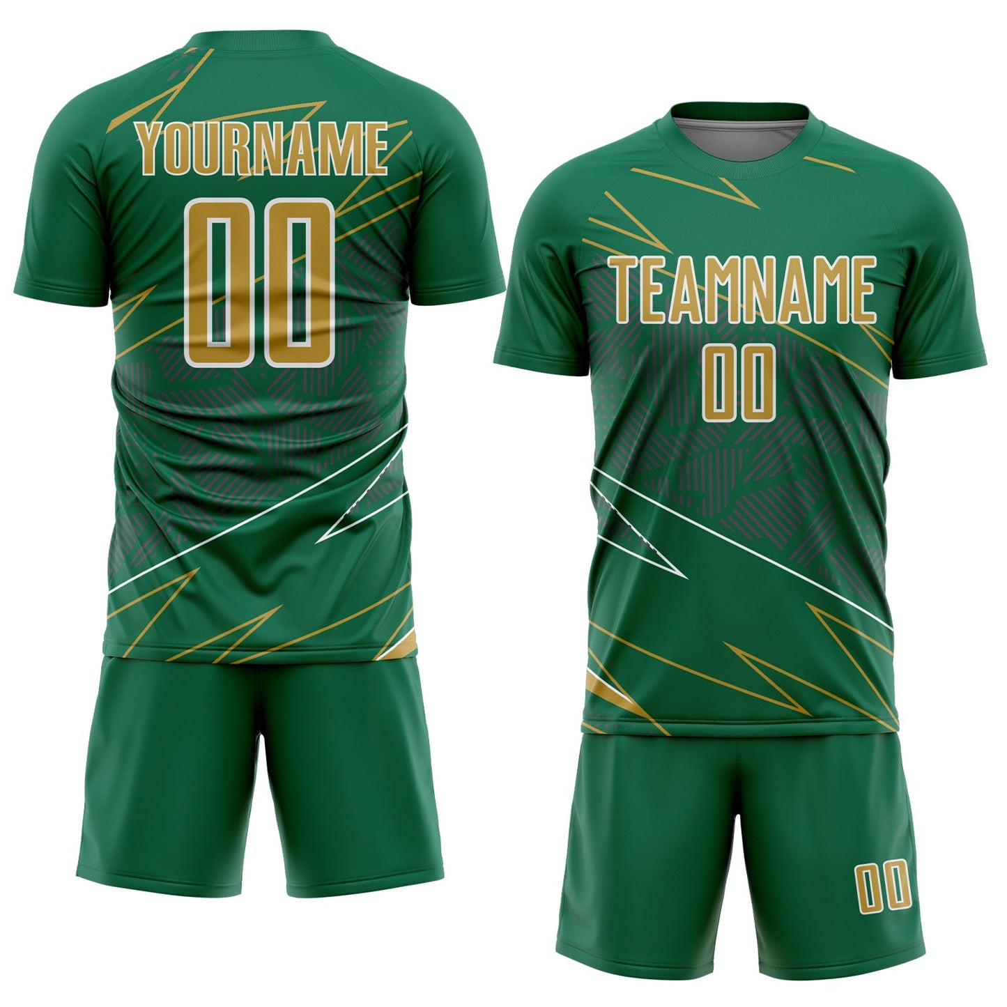 Custom Kelly Green Old Gold-White Lines Sports Sublimation Soccer Uniform Jersey view 2