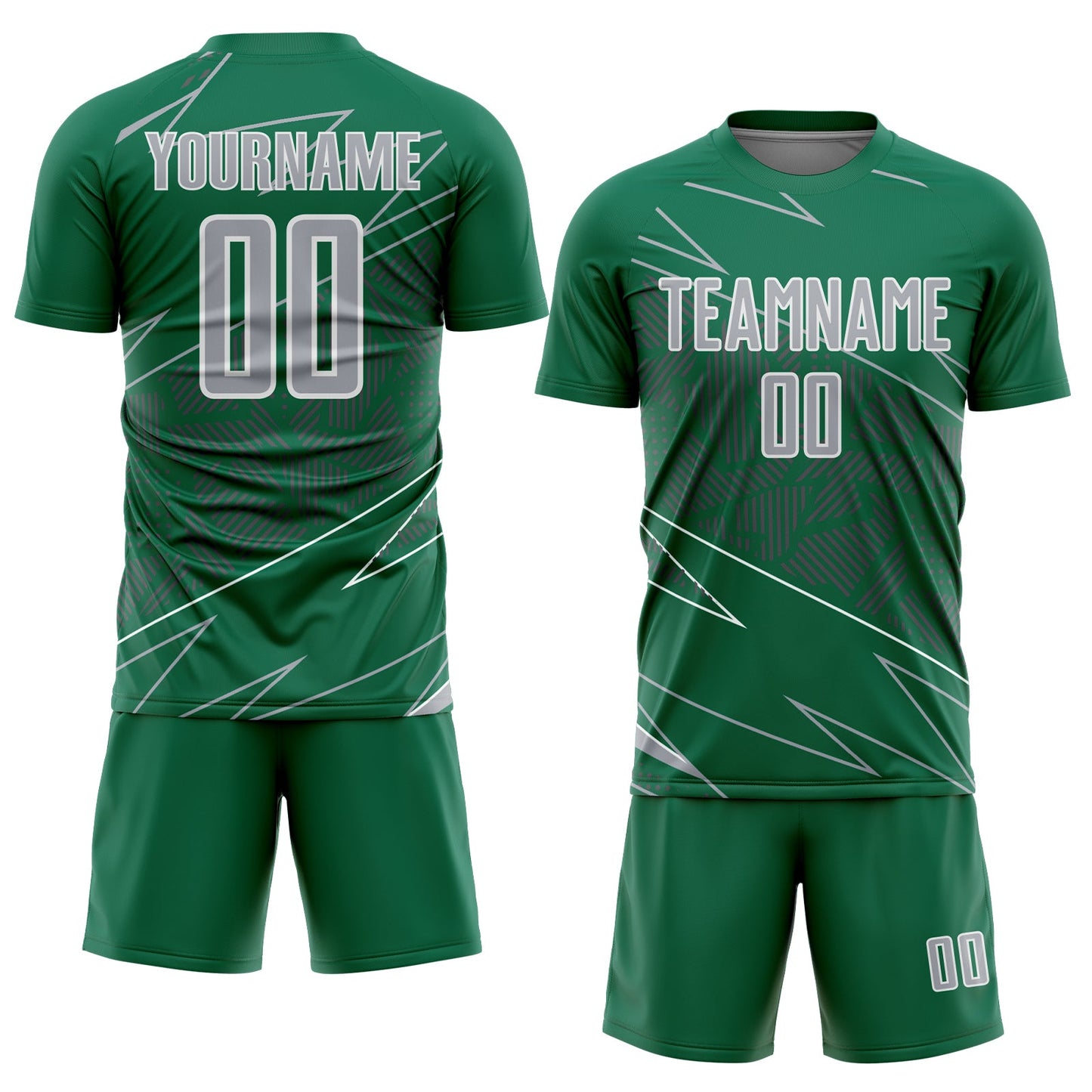 Custom Kelly Green Gray-White Lines Sports Sublimation Soccer Uniform Jersey view 2