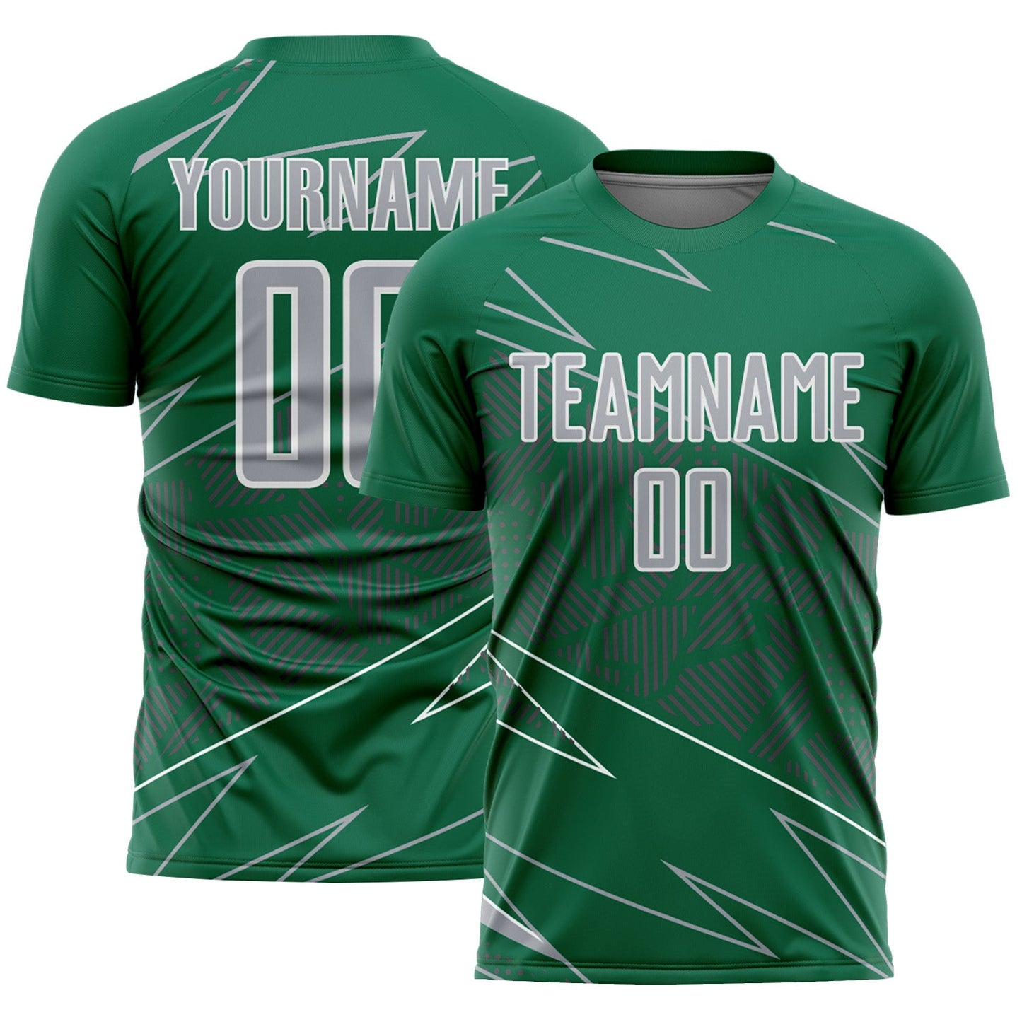 Custom Kelly Green Gray-White Lines Sports Sublimation Soccer Uniform Jersey - Main View