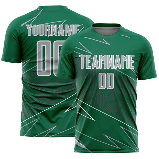 Custom Kelly Green Gray-White Lines Sports Sublimation Soccer Uniform Jersey - Main View