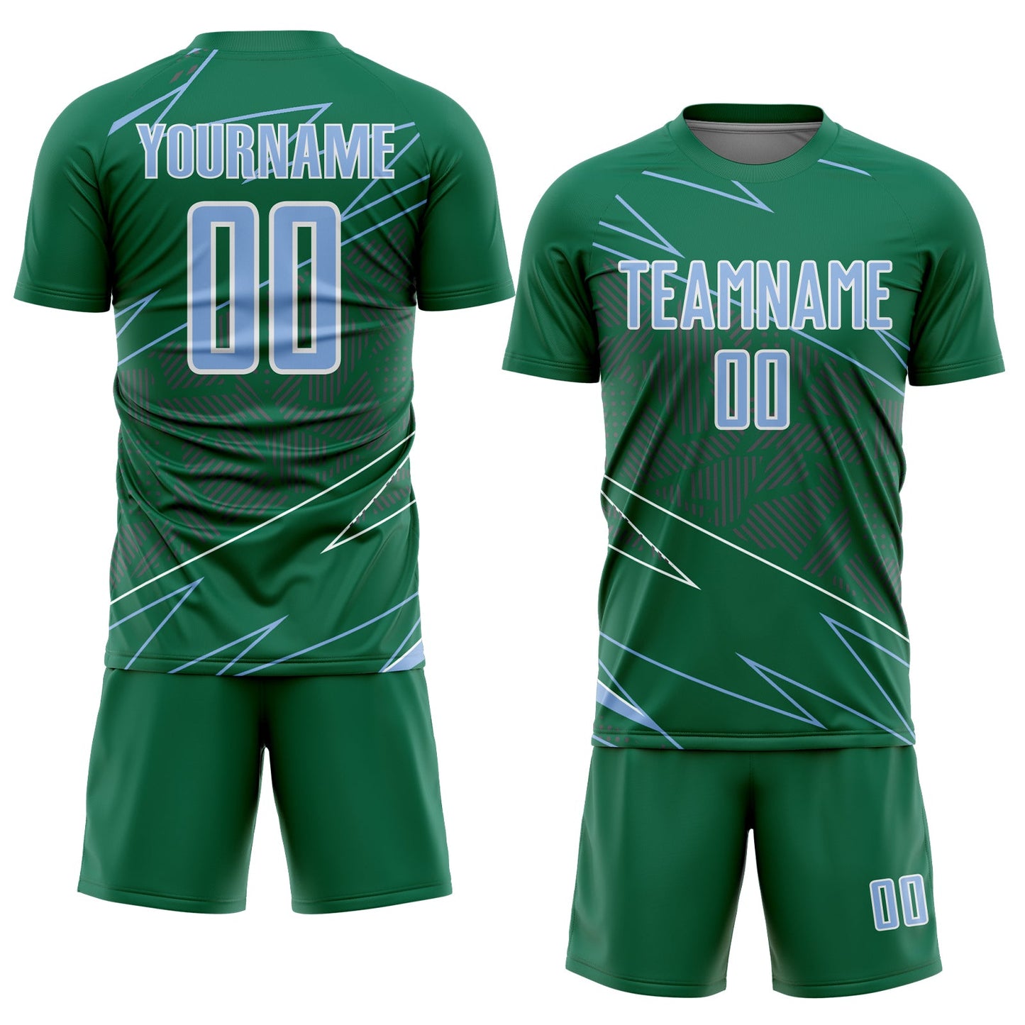 Custom Kelly Green Light Blue-White Lines Sports Sublimation Soccer Uniform Jersey view 2