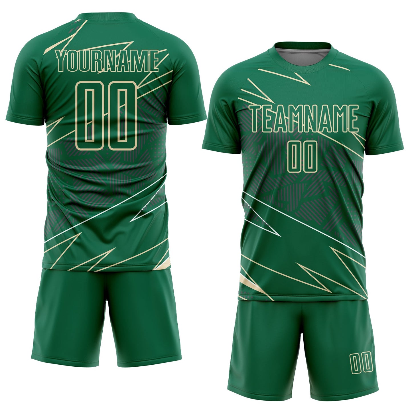 Custom Kelly Green Cream Lines Sports Sublimation Soccer Uniform Jersey view 2