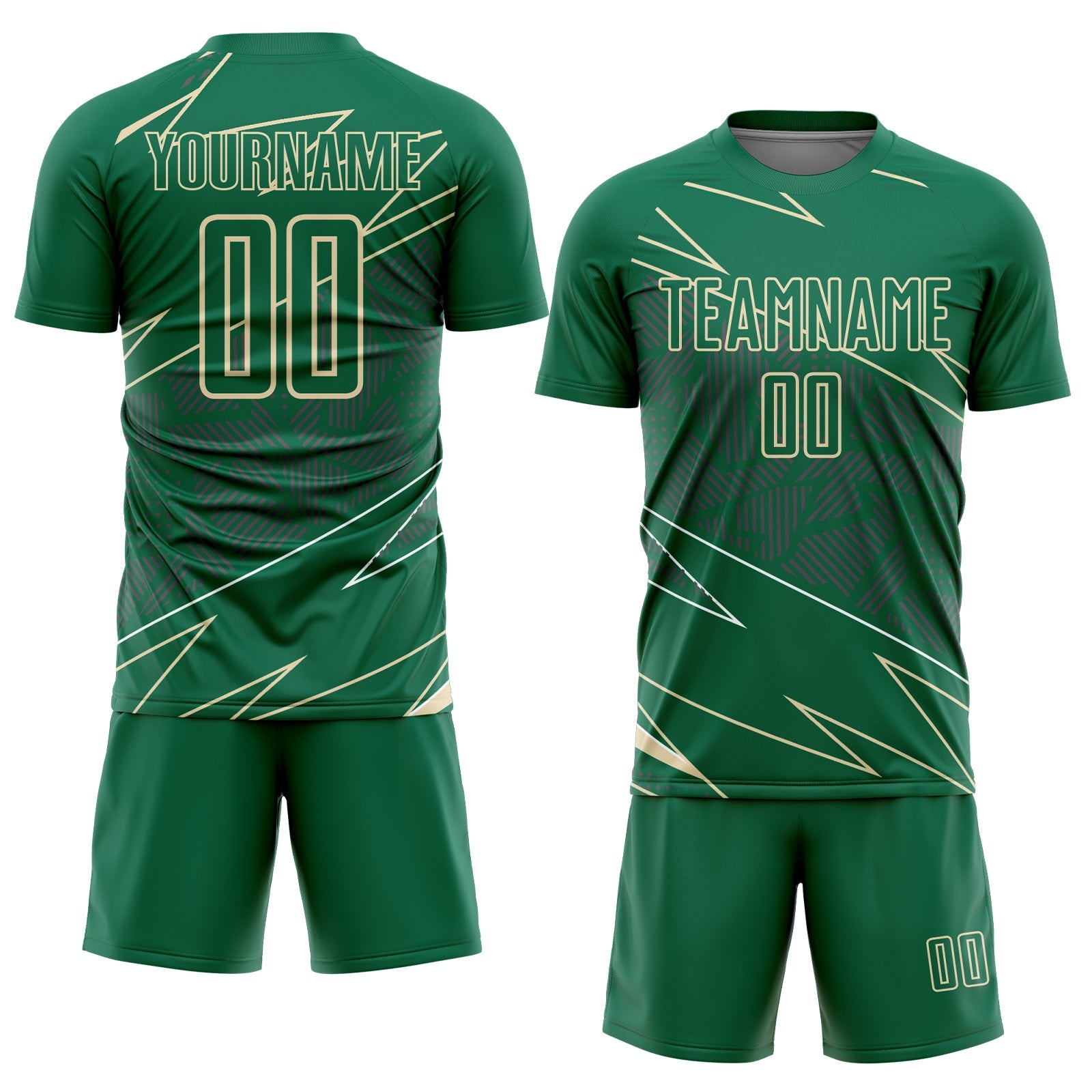 Custom Kelly Green Cream Lines Sports Sublimation Soccer Uniform Jersey view 2
