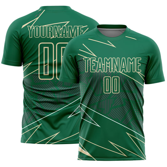 Custom Kelly Green Cream Lines Sports Sublimation Soccer Uniform Jersey - Main View
