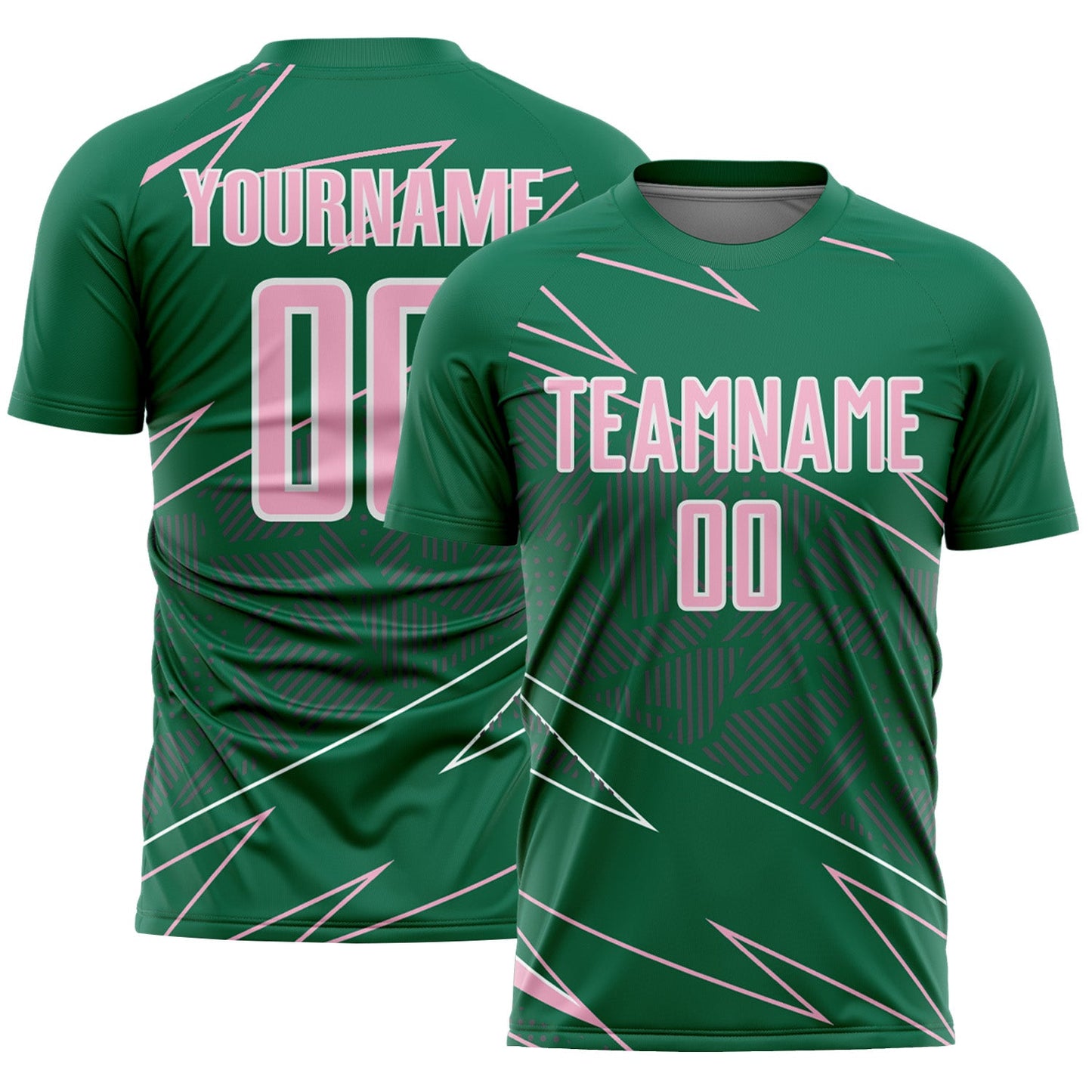 Custom Kelly Green Light Pink-White Lines Sports Sublimation Soccer Uniform Jersey - Main View