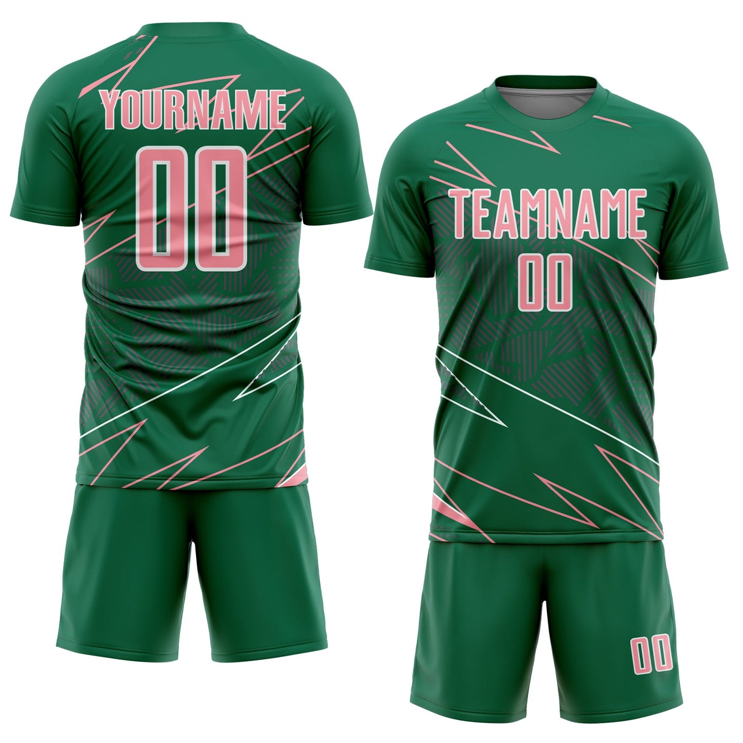 Custom Kelly Green Medium Pink-White Lines Sports Sublimation Soccer Uniform Jersey view 2