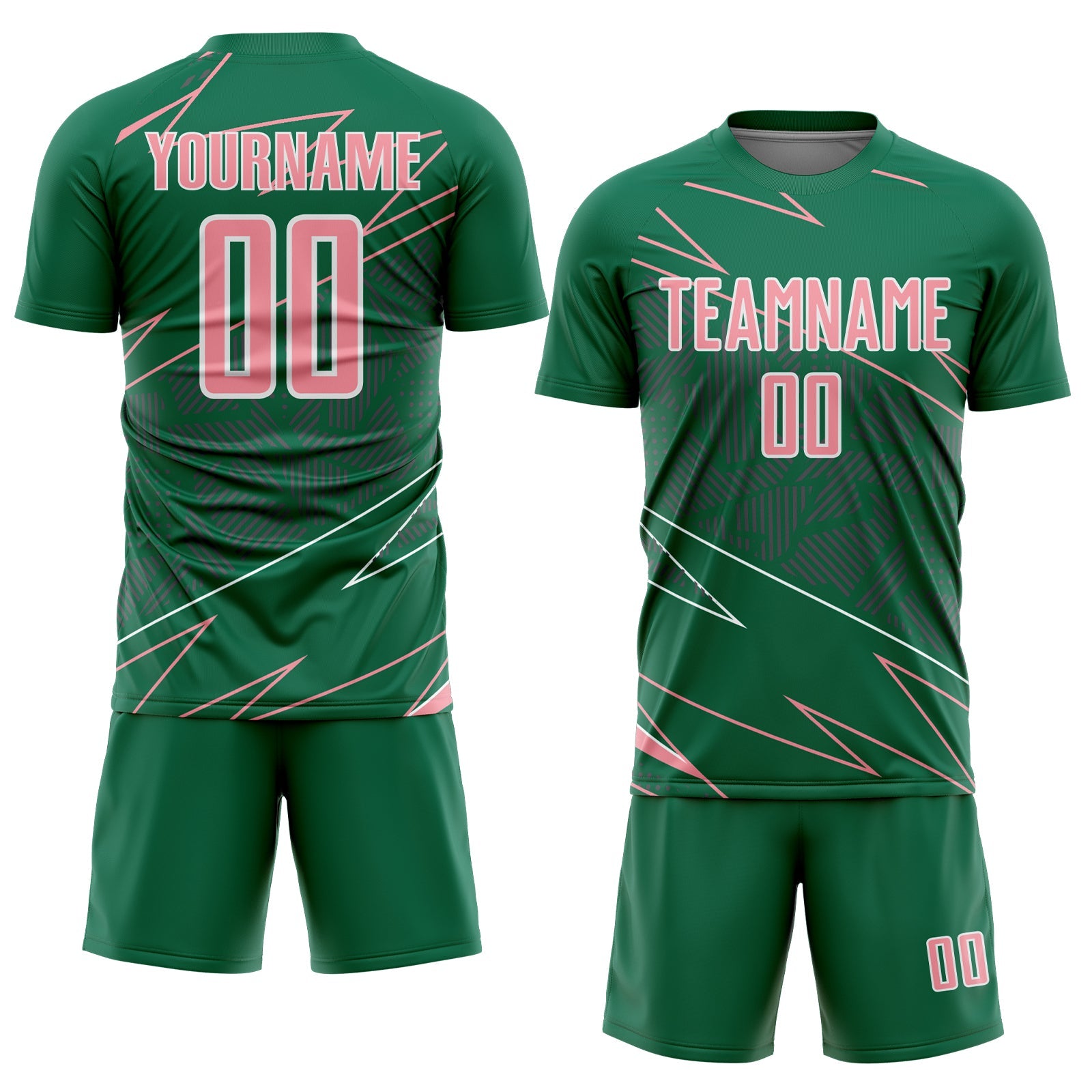 Custom Kelly Green Medium Pink-White Lines Sports Sublimation Soccer Uniform Jersey view 2