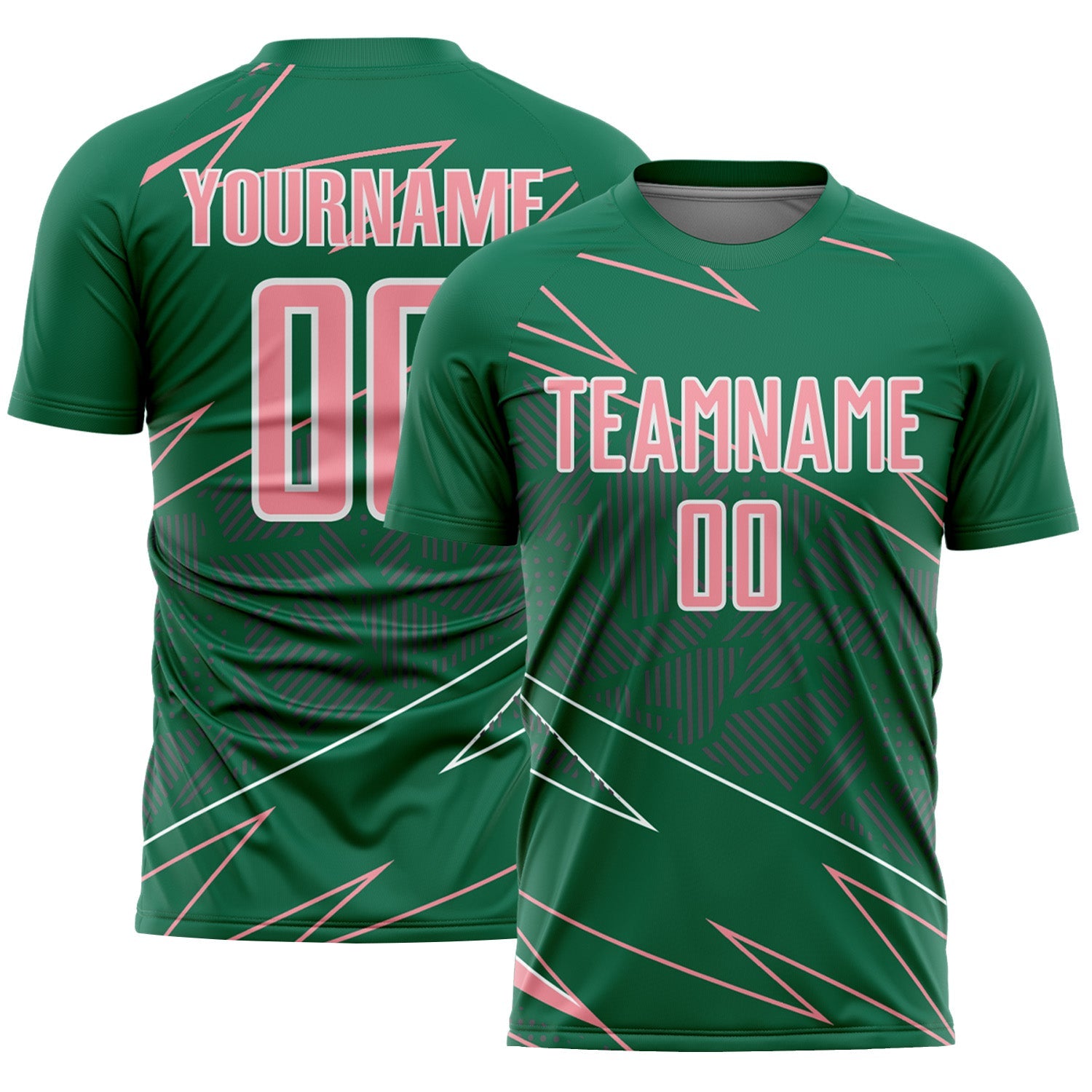 Custom Kelly Green Medium Pink-White Lines Sports Sublimation Soccer Uniform Jersey - Main View