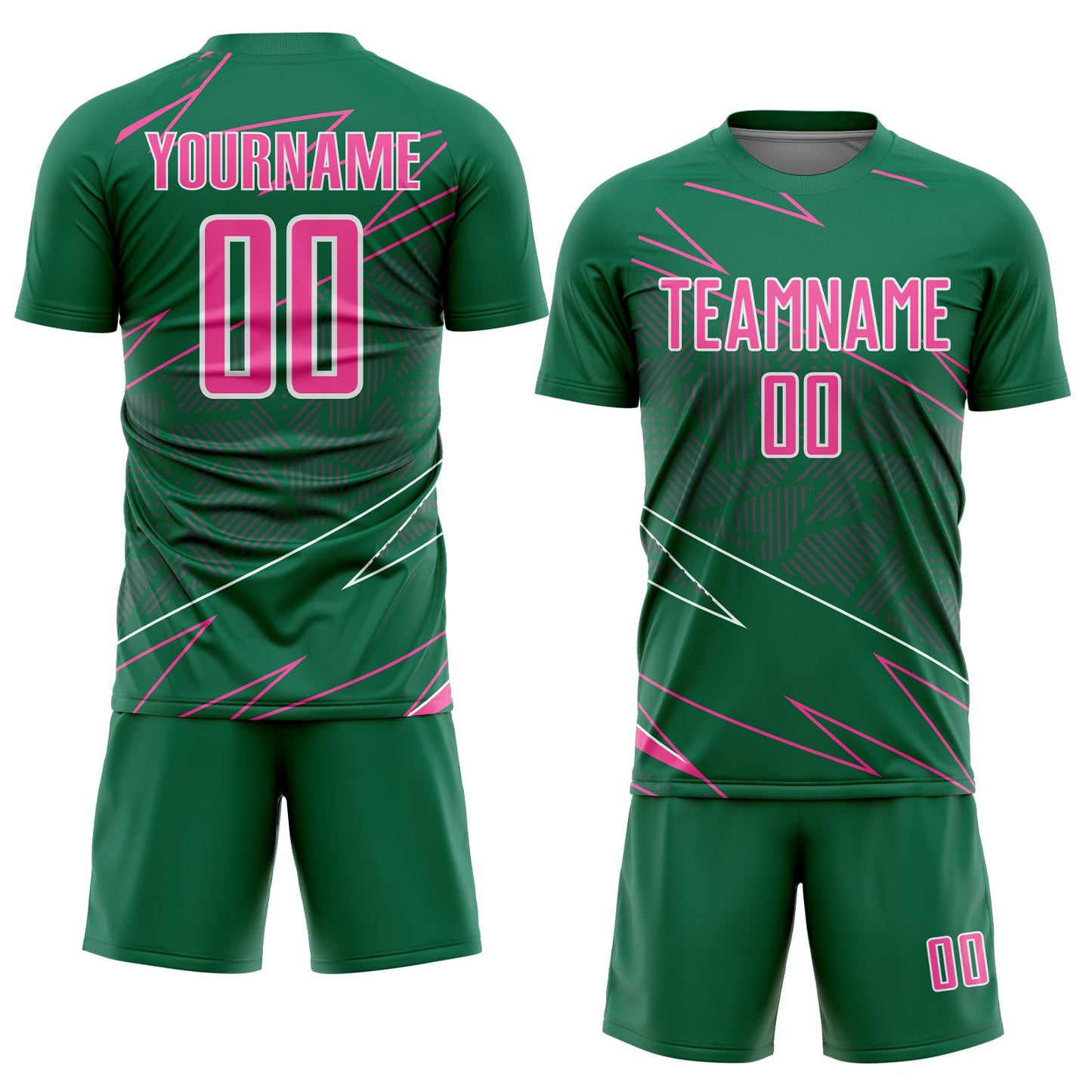 Custom Kelly Green Pink-White Lines Sports Sublimation Soccer Uniform Jersey view 2