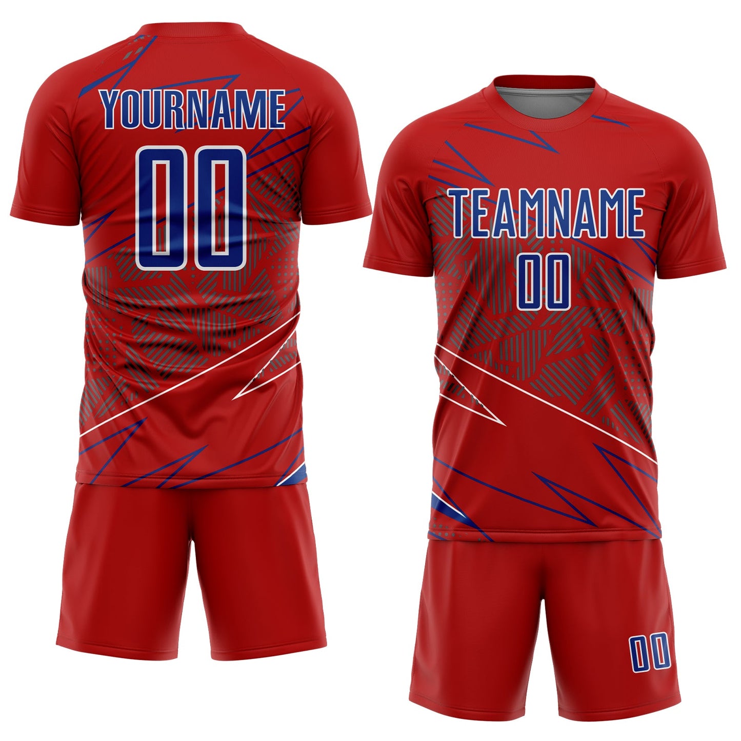 Custom Red Royal-White Lines Sports Sublimation Soccer Uniform Jersey view 2