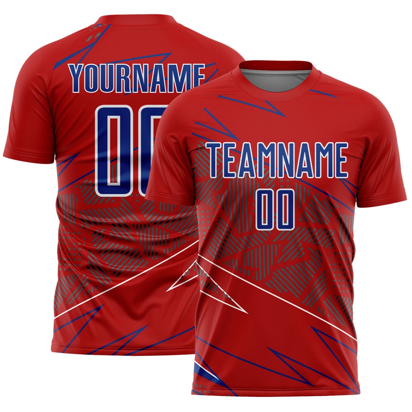 Custom Red Royal-White Lines Sports Sublimation Soccer Uniform Jersey - Main View