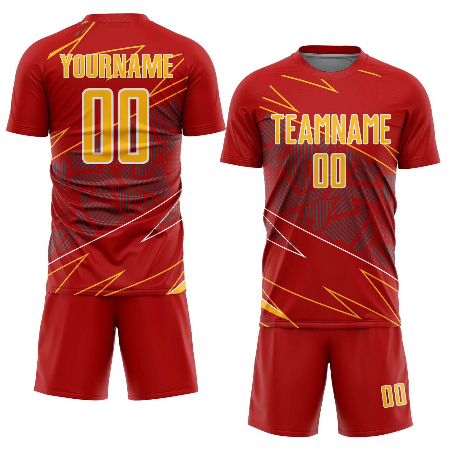 Custom Red Gold-White Lines Sports Sublimation Soccer Uniform Jersey view 2