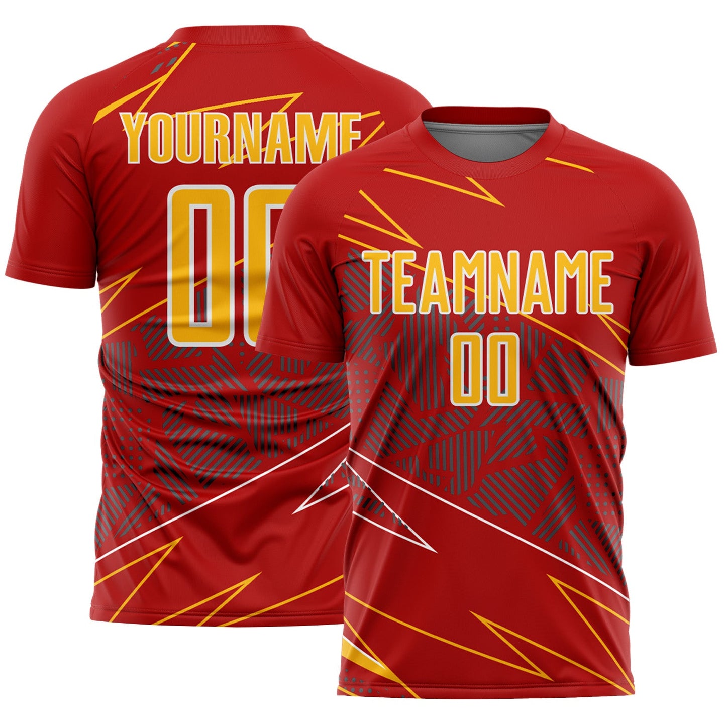 Custom Red Gold-White Lines Sports Sublimation Soccer Uniform Jersey - Main View