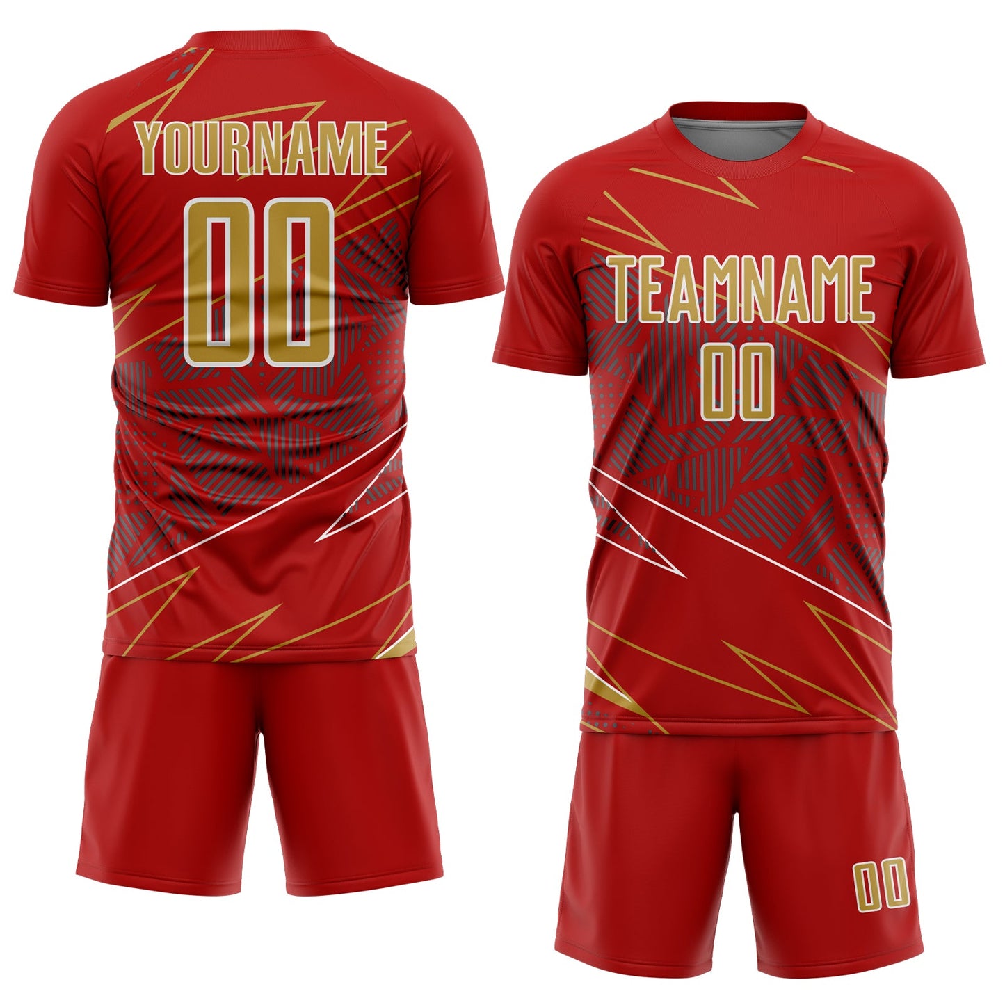 Custom Red Old Gold-White Lines Sports Sublimation Soccer Uniform Jersey view 2