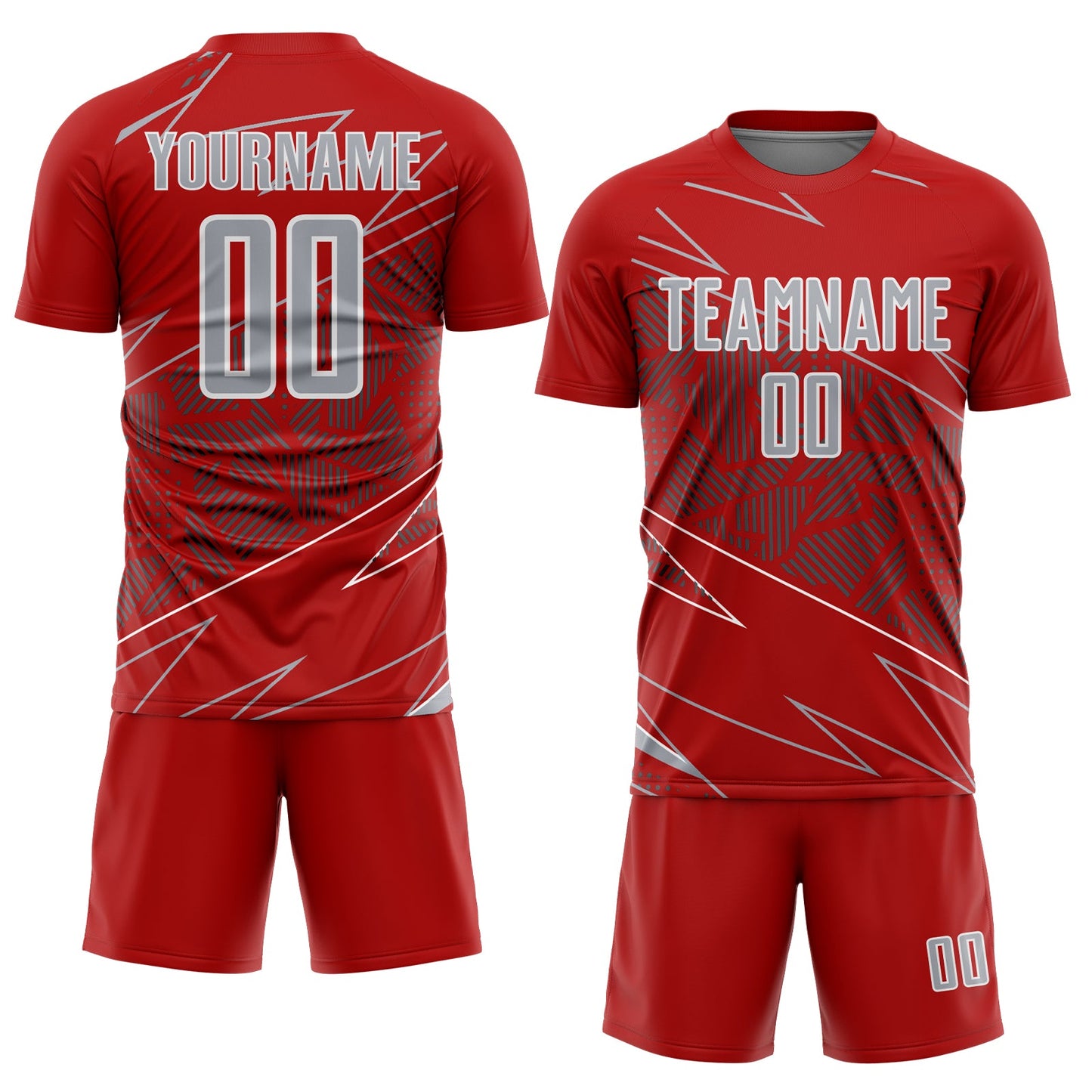 Custom Red Gray-White Lines Sports Sublimation Soccer Uniform Jersey view 2