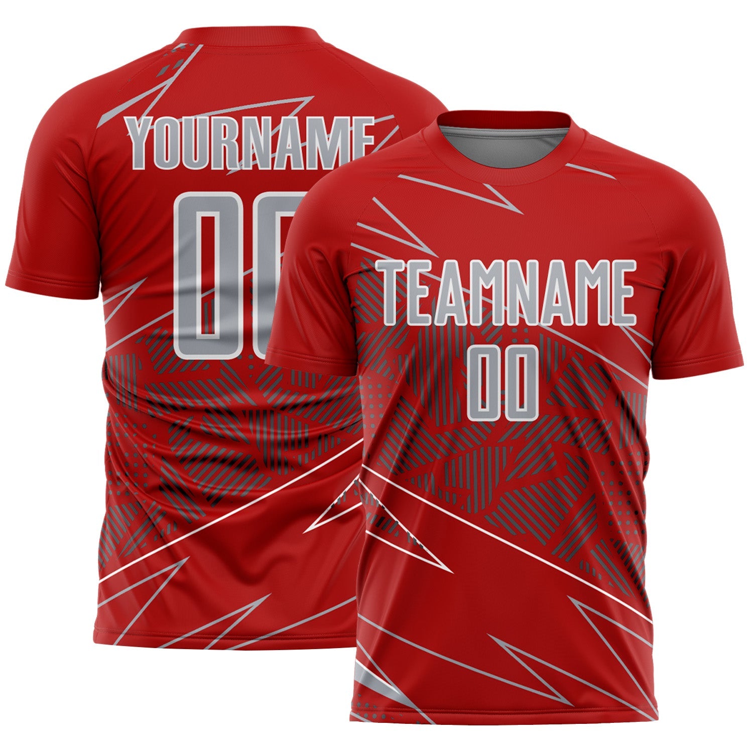 Custom Red Gray-White Lines Sports Sublimation Soccer Uniform Jersey - Main View