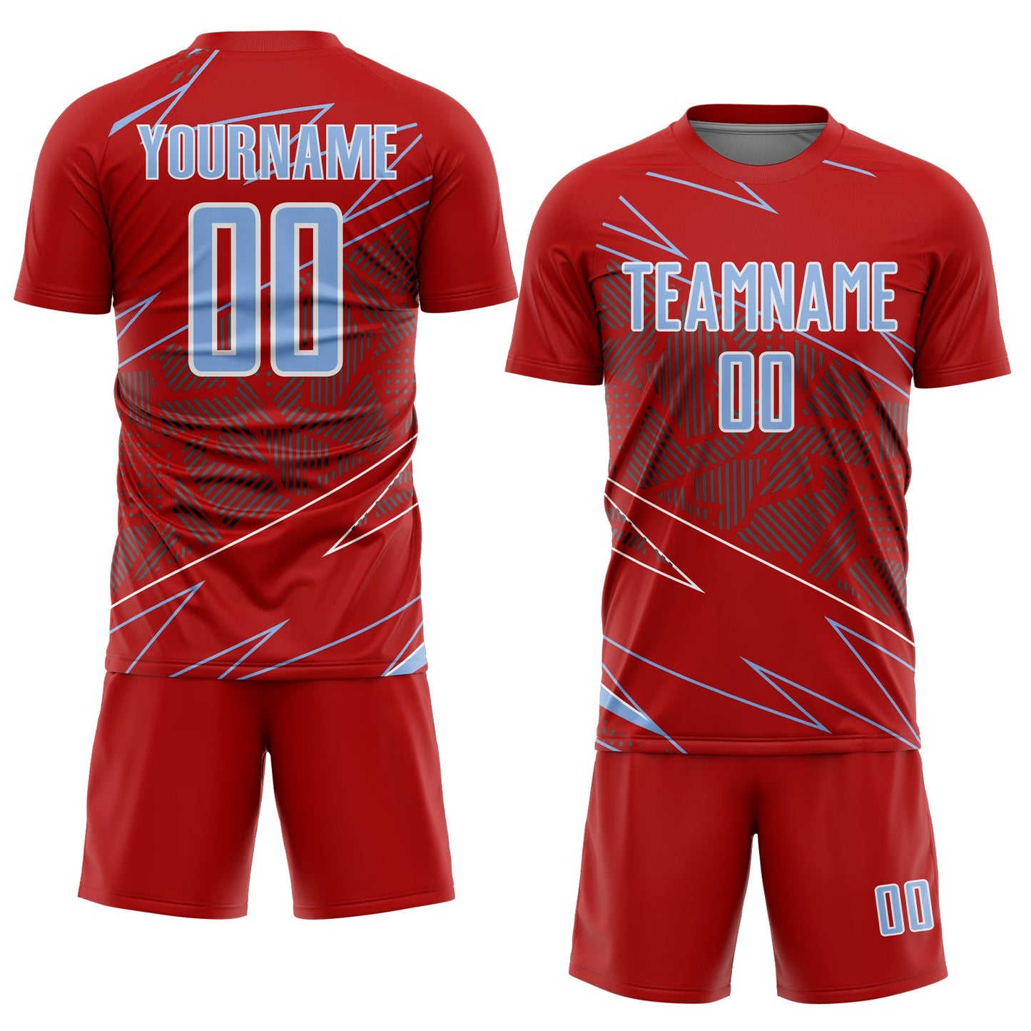 Custom Red Light Blue-White Lines Sports Sublimation Soccer Uniform Jersey view 2
