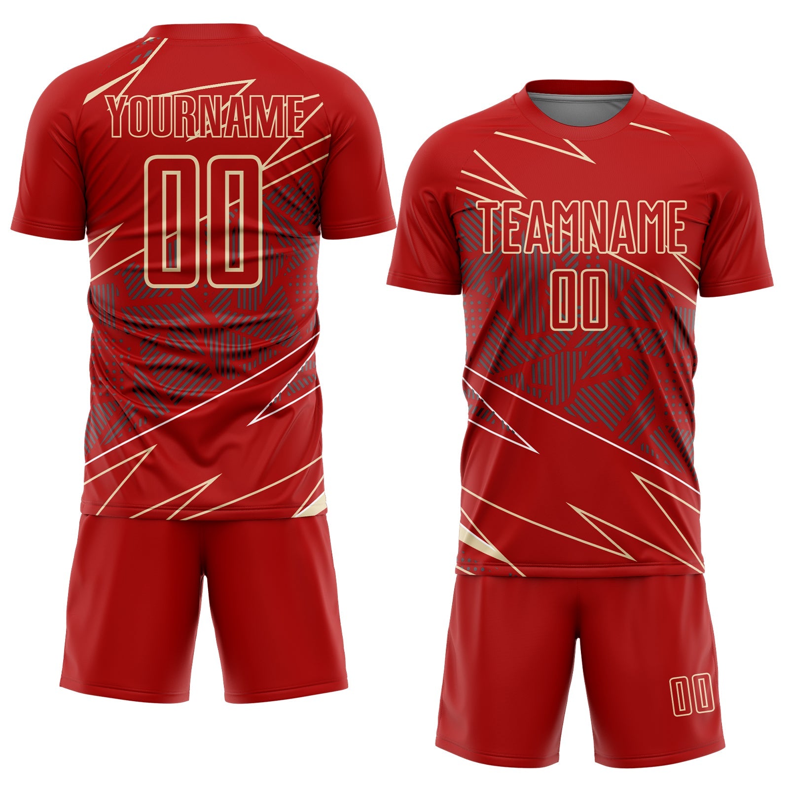 Custom Red Cream Lines Sports Sublimation Soccer Uniform Jersey view 2