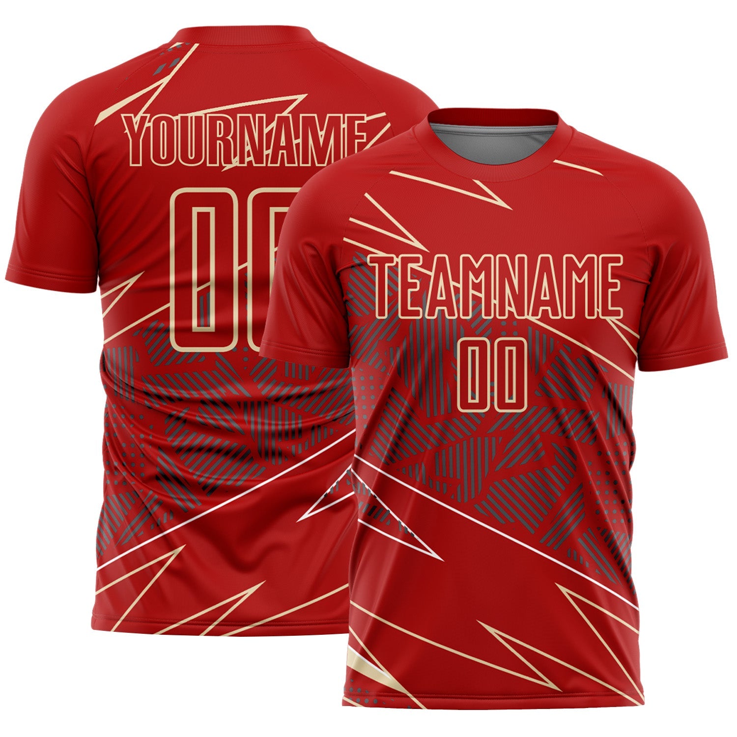 Custom Red Cream Lines Sports Sublimation Soccer Uniform Jersey - Main View