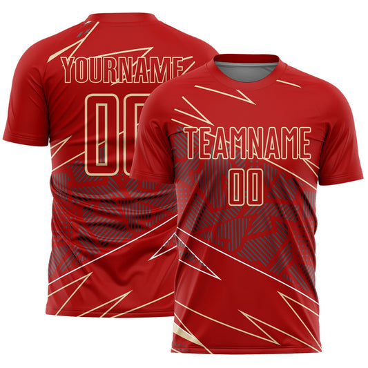 Custom Red Cream Lines Sports Sublimation Soccer Uniform Jersey - Main View