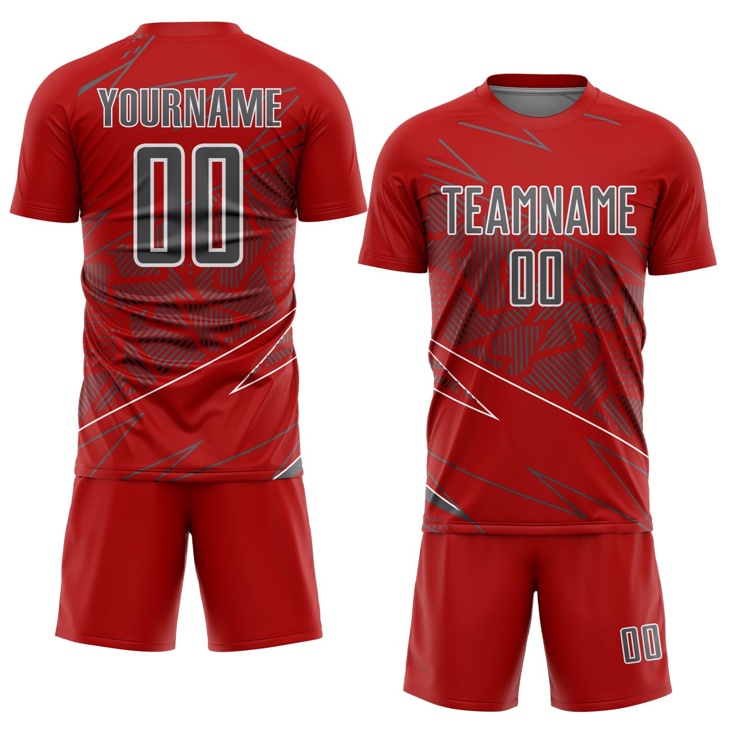 Custom Red Steel Gray-White Lines Sports Sublimation Soccer Uniform Jersey view 2