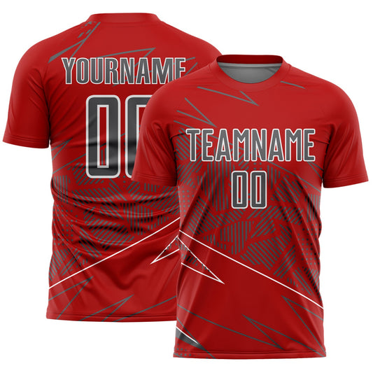Custom Red Steel Gray-White Lines Sports Sublimation Soccer Uniform Jersey - Main View