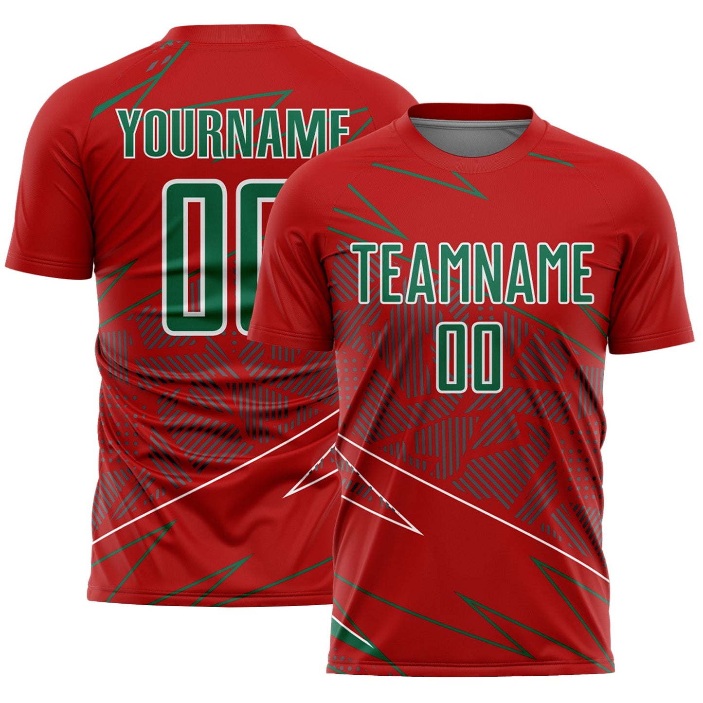 Custom Red Kelly Green-White Lines Sports Sublimation Soccer Uniform Jersey - Main View