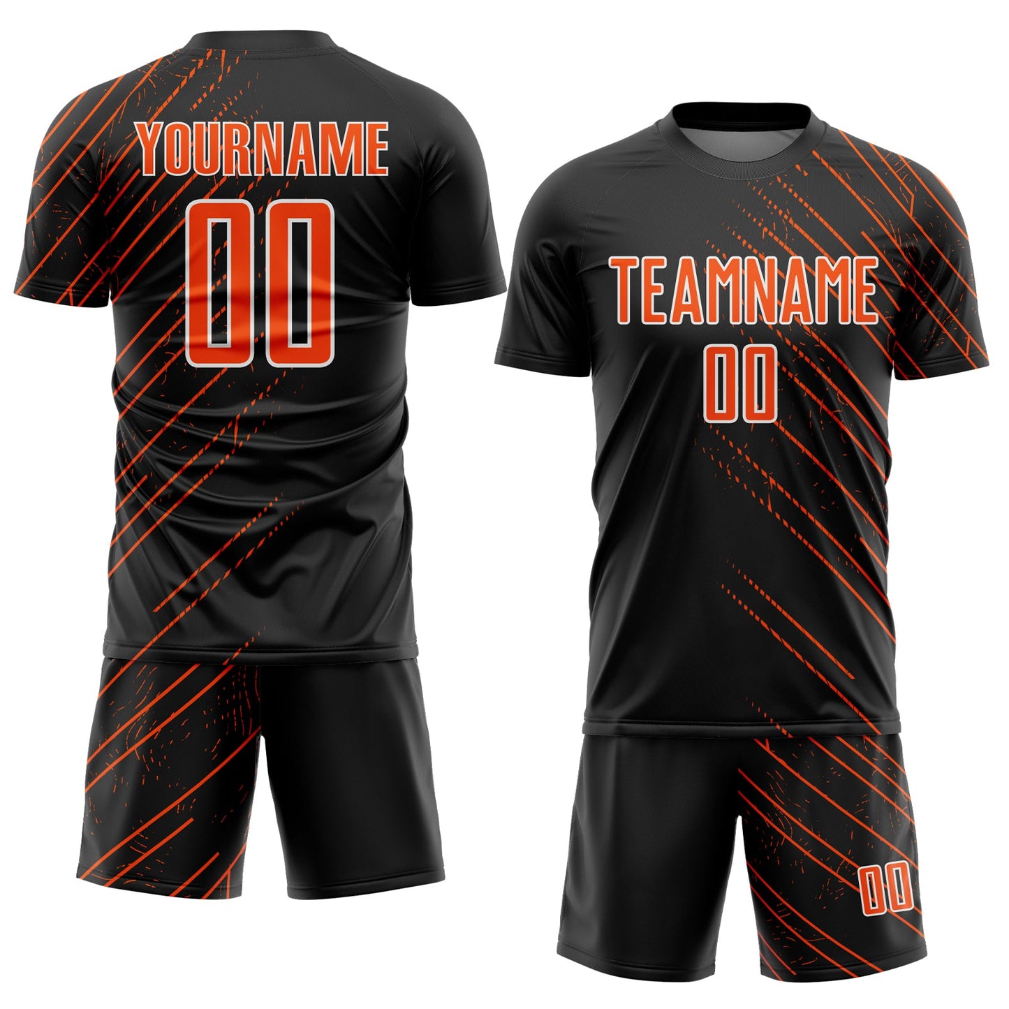 Custom Black Orange-White Lines Sports Sublimation Soccer Uniform Jersey view 2
