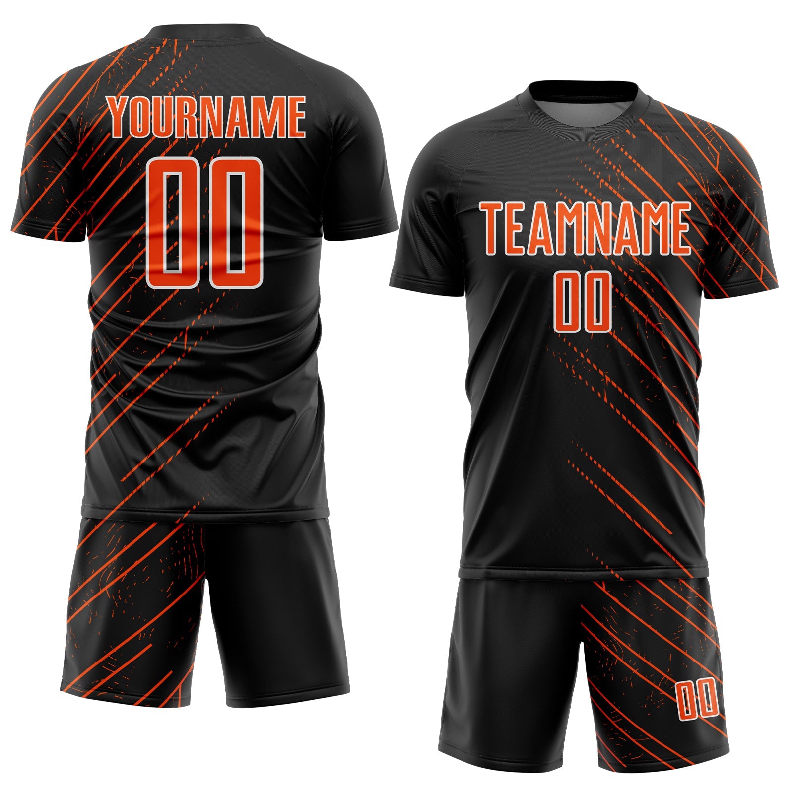 Custom Black Orange-White Lines Sports Sublimation Soccer Uniform Jersey view 2